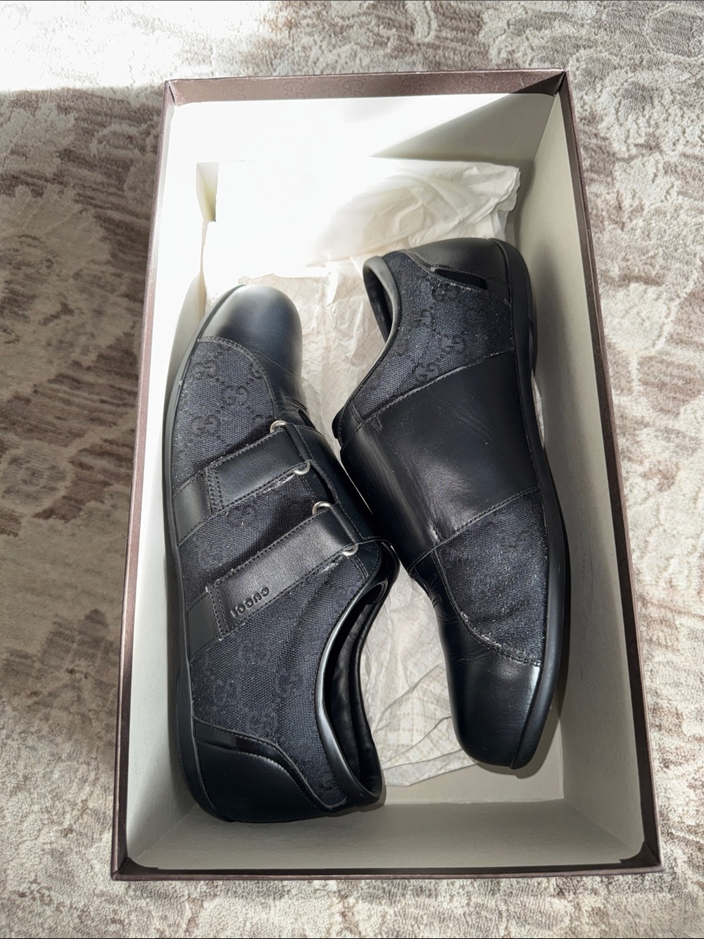 Gucci Black Leather & Monogram Canvas Men's Low-Top Sneakers